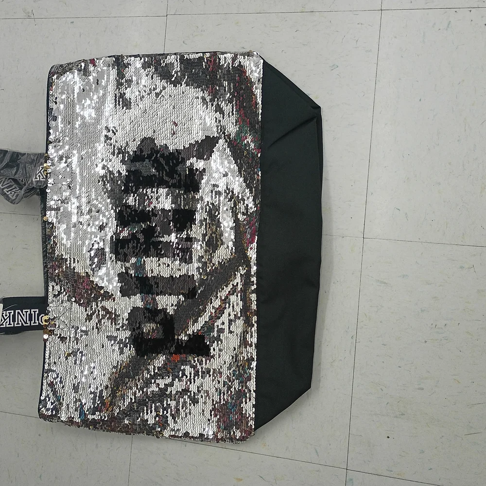 Sequin Tote Bag with Black Accents